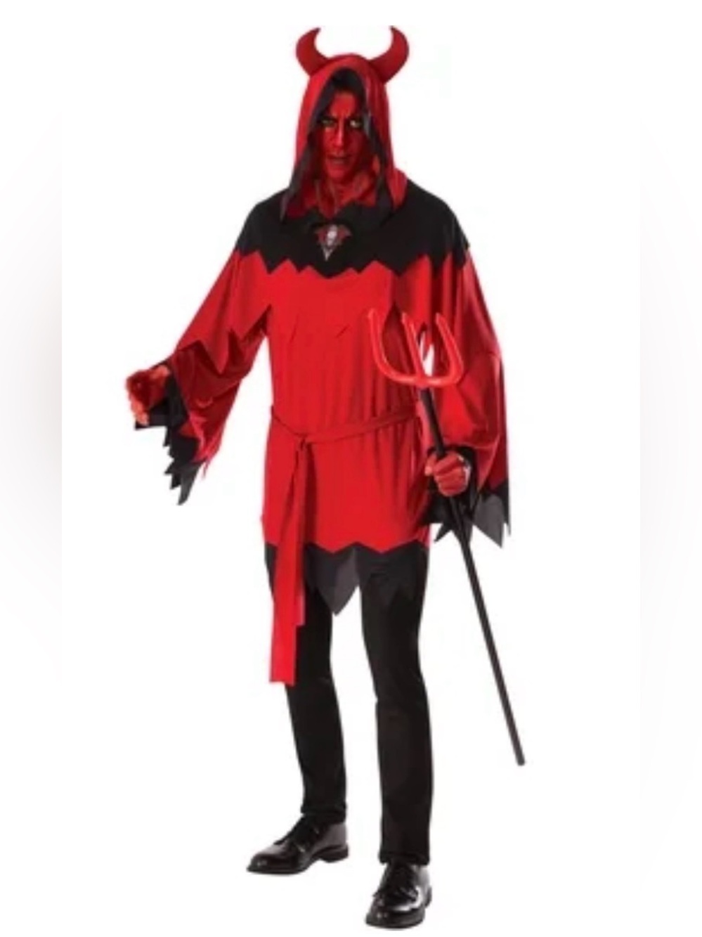 Devil Men Costume, Men Size Large 36-38 .Red and Black tunic with a jagged